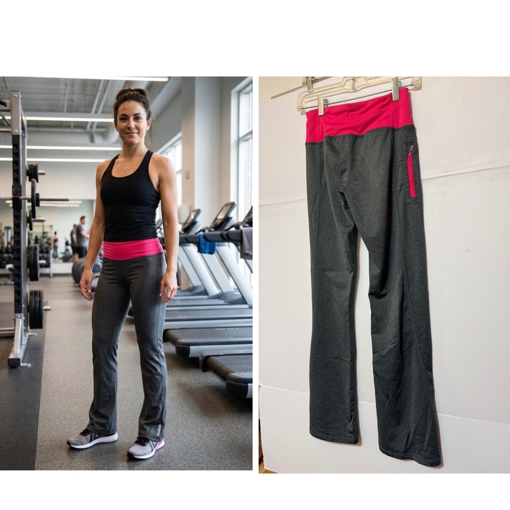 Reebok Yoga Pants Women XS Gray Pink Bootcut Athletic Leggings Sporty Activewear